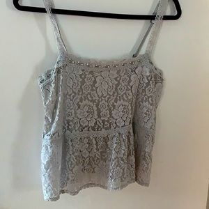 Lacey gray flowy tank.